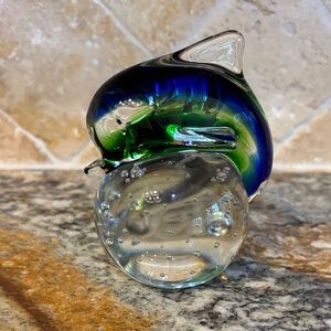 Vintage Art Glass Dolphin Figurine/Paperweight - Blue and Green
